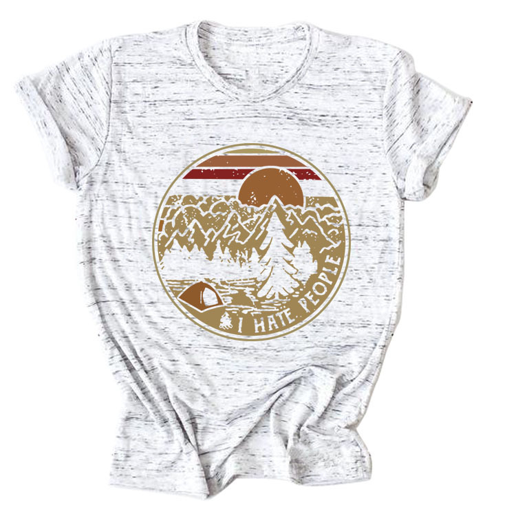 in stock Amazon Europe and the United States explosions sun setting letter pattern charm casual fashion short sleeve T-shirt top