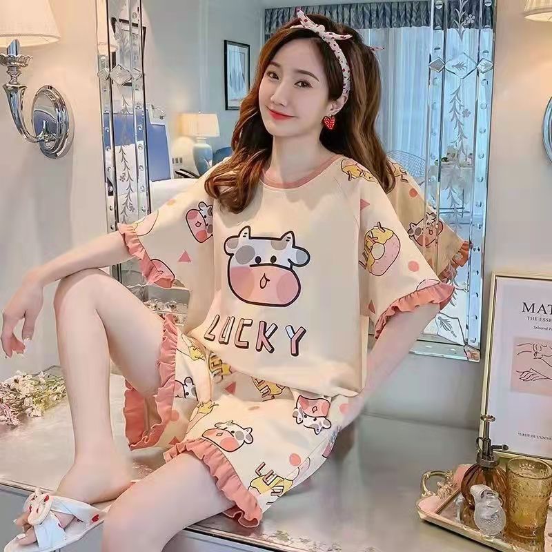 Manufacturer Wholesale Pajamas for Women Summer Thin Short-Sleeved Cute Princess Style Extra Large Size Women's Summer Home Wear Set