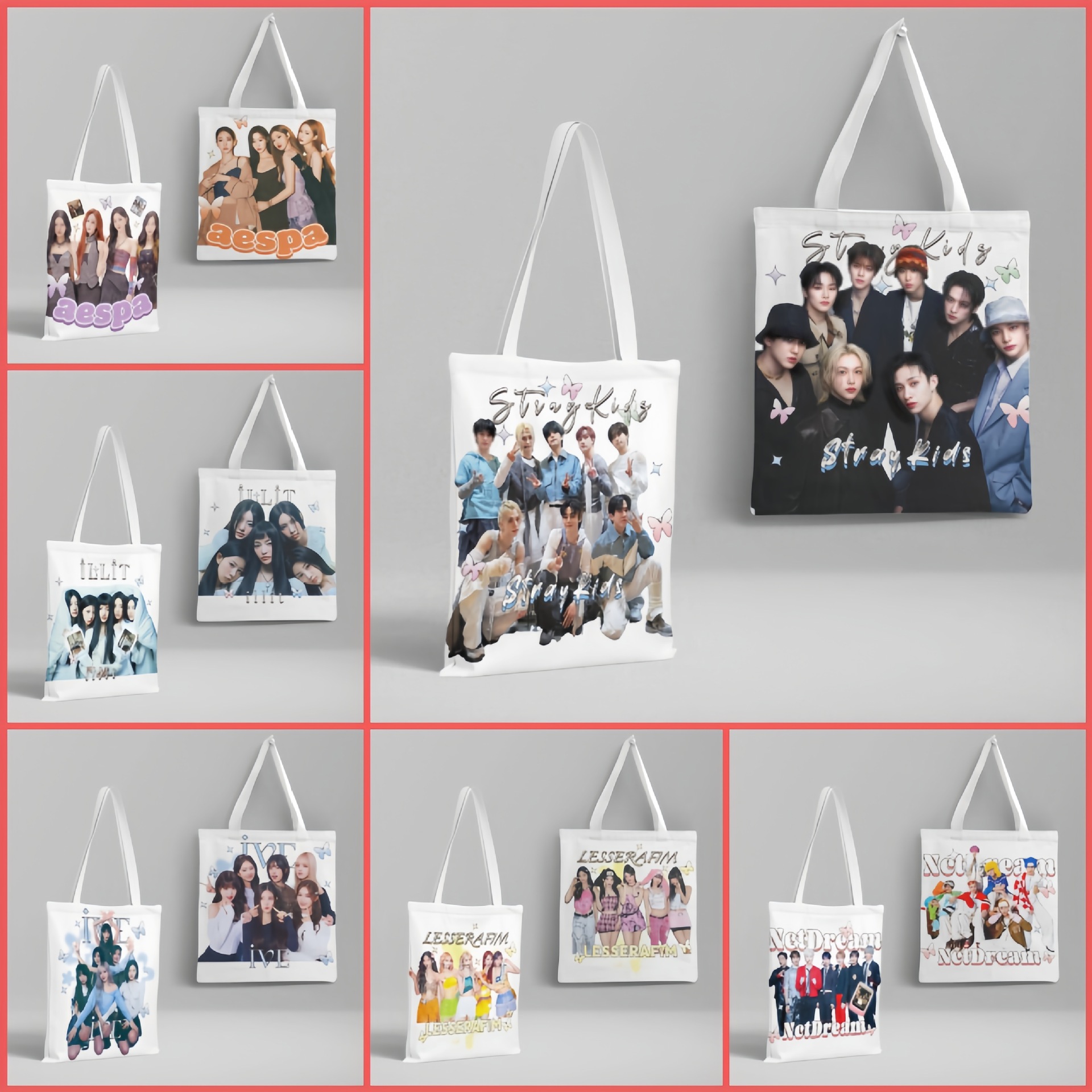 Hallyu IVE Stray Kids Aespa Gidle Park Chae-young Lisa Canvas Bag Handbag Double Sided
