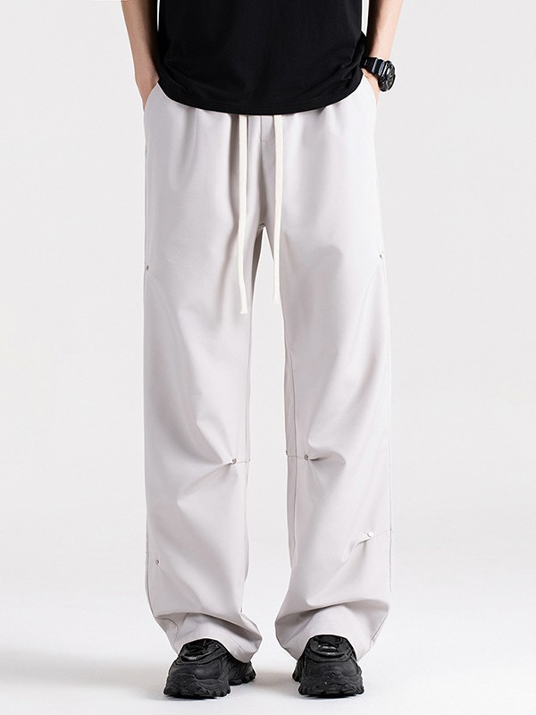 New Arrival Summer Pleated Ice Silk Pants Landing Paratrooper Pants Men's Loose Straight Casual Pants Hong Kong Style Drape Frock Long