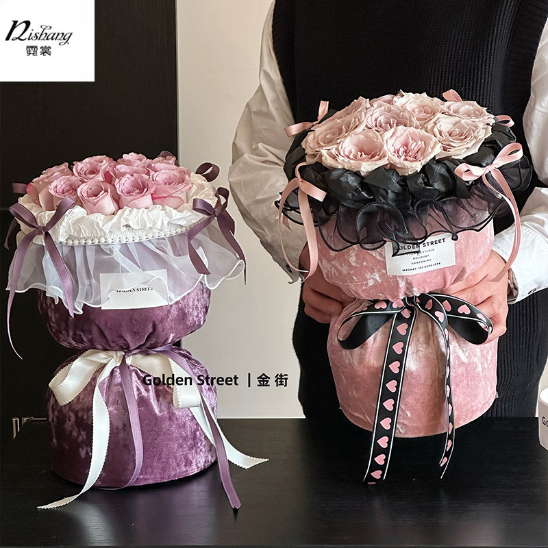 Valentine's Day ballet princess style cloth bag flower cloth solid color Chanel style silk flannel flower bouquet flower wrapping paper