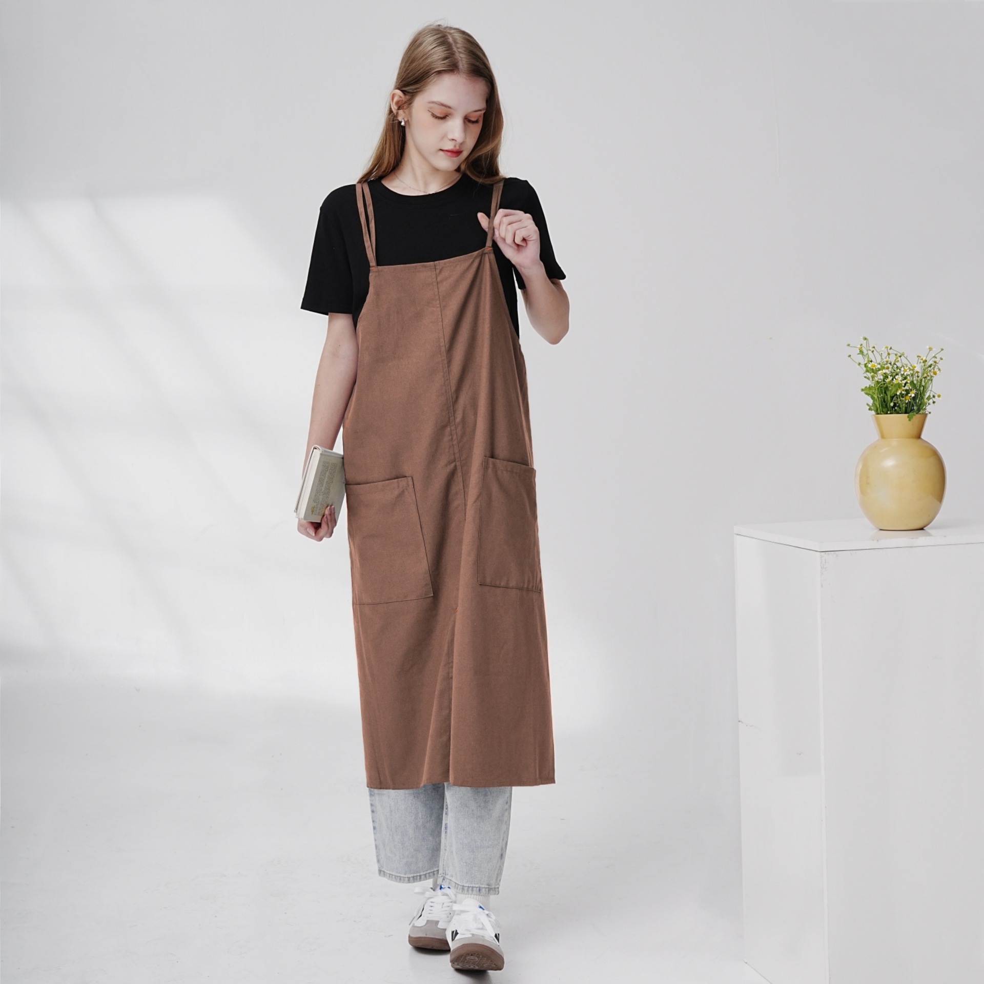 Cross-border Amazon Japan and South Korea Cotton and Linen Anti-fouling Apron dress Baking Flower Shop Gardening Ceramic Art Milk Tea Art