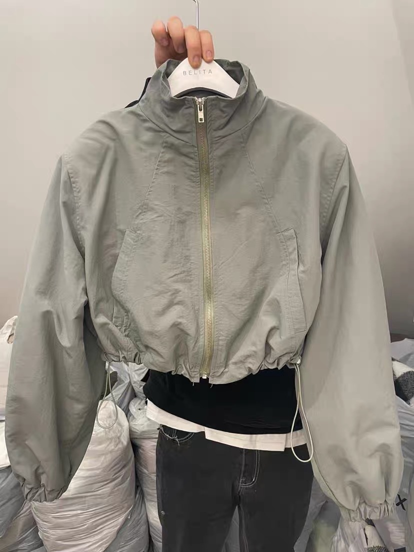 Niche Design Stand-up Collar Sun Protection Clothing for Women Summer Thin Drawstring Zipper Cardigan Long-sleeved Short Sports Jacket Trendy