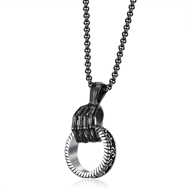 Picture of Personalized Trendy Men's Fashion Retro Skull Hand Ring Pendant Hip-hop All-match Stainless Steel Men's Necklace Nightclub Accessories