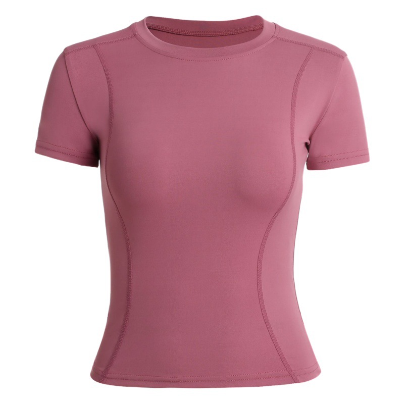 2025 Spring New Professional Yoga Fitness Sportswear Women's Round Neck Top Slimming Short Sleeve Manufacturer Wholesale