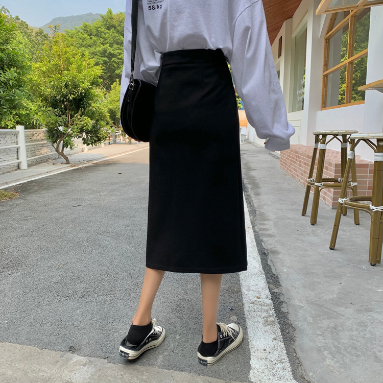 Summer New plus size Split Half-length Skirt High Waist Mid-length A- line Skirt Slimming One-step Hip Skirt for Women