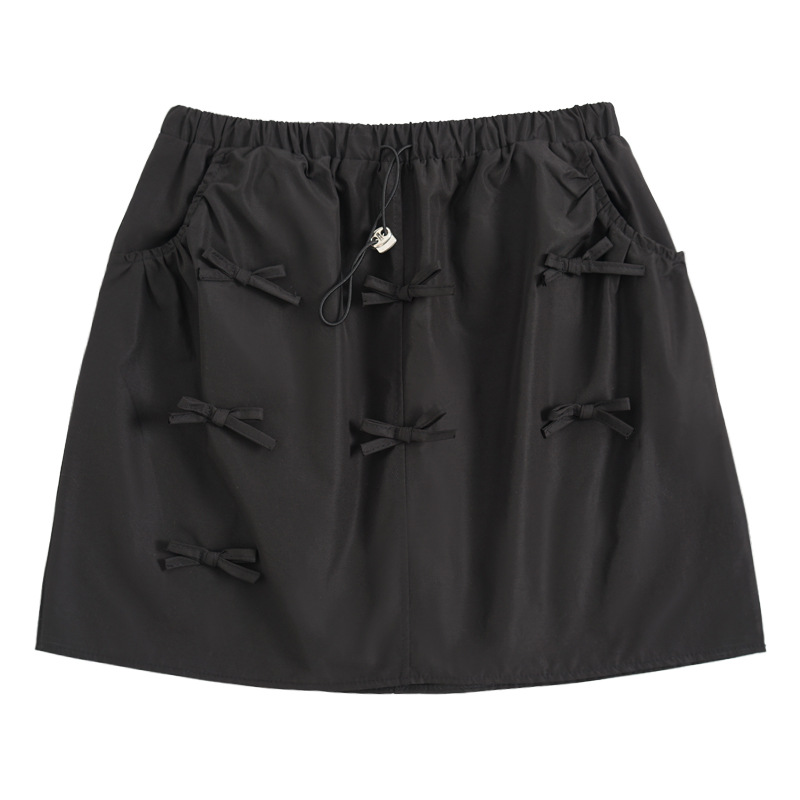 Yamamoto summer dark elastic waist half hip A- line skirt bow American retro tooling design niche