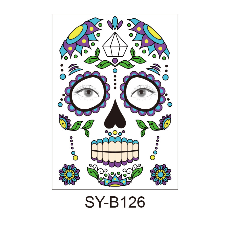 Picture of Cross-Border Waterproof and Sweat-Proof Day of the Dead Masquerade Funny Makeup Temporary Stickers Halloween Face Tattoo Stickers