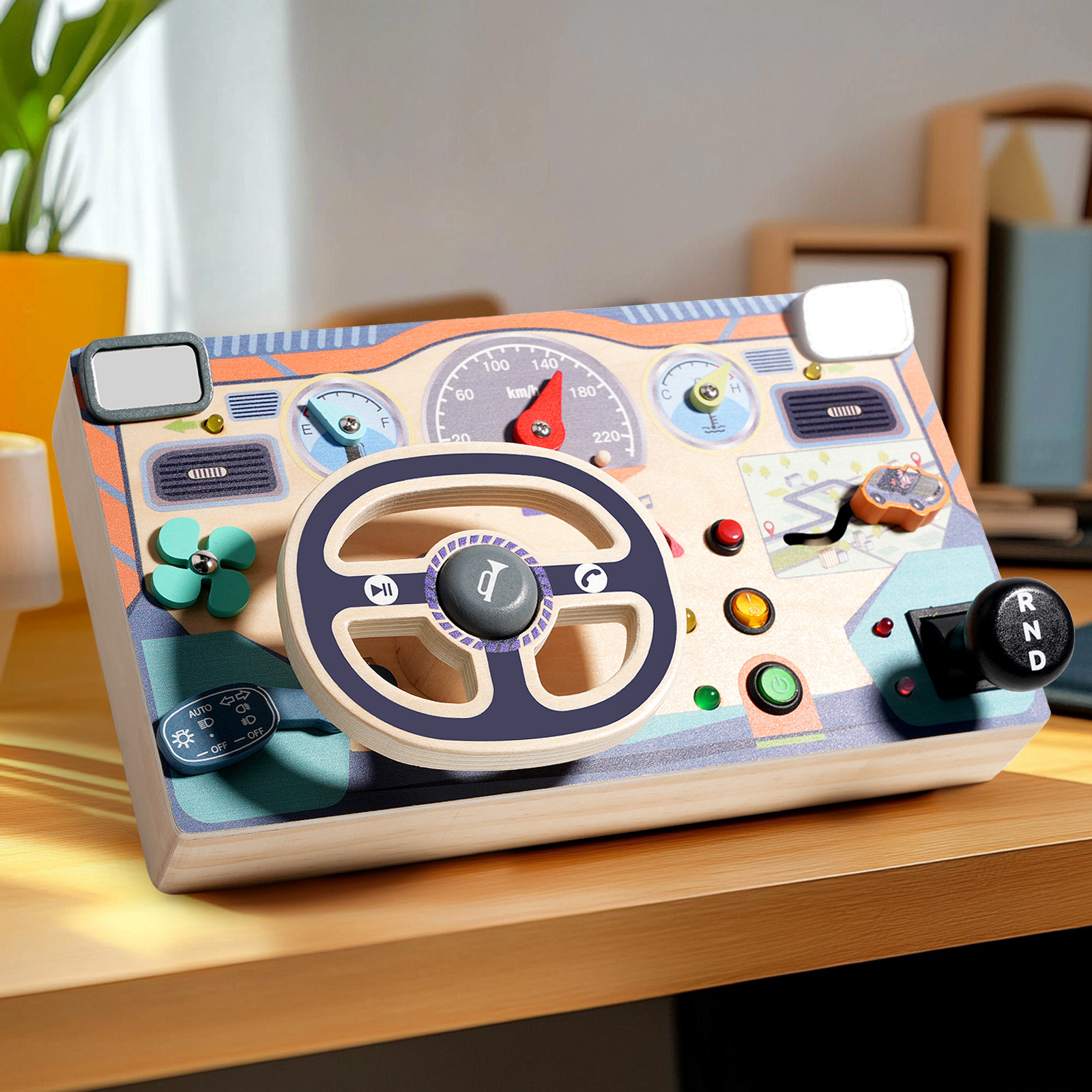Cross-border children's car steering wheel simulation driving busy board Montessori teaching aids early education educational wooden toys