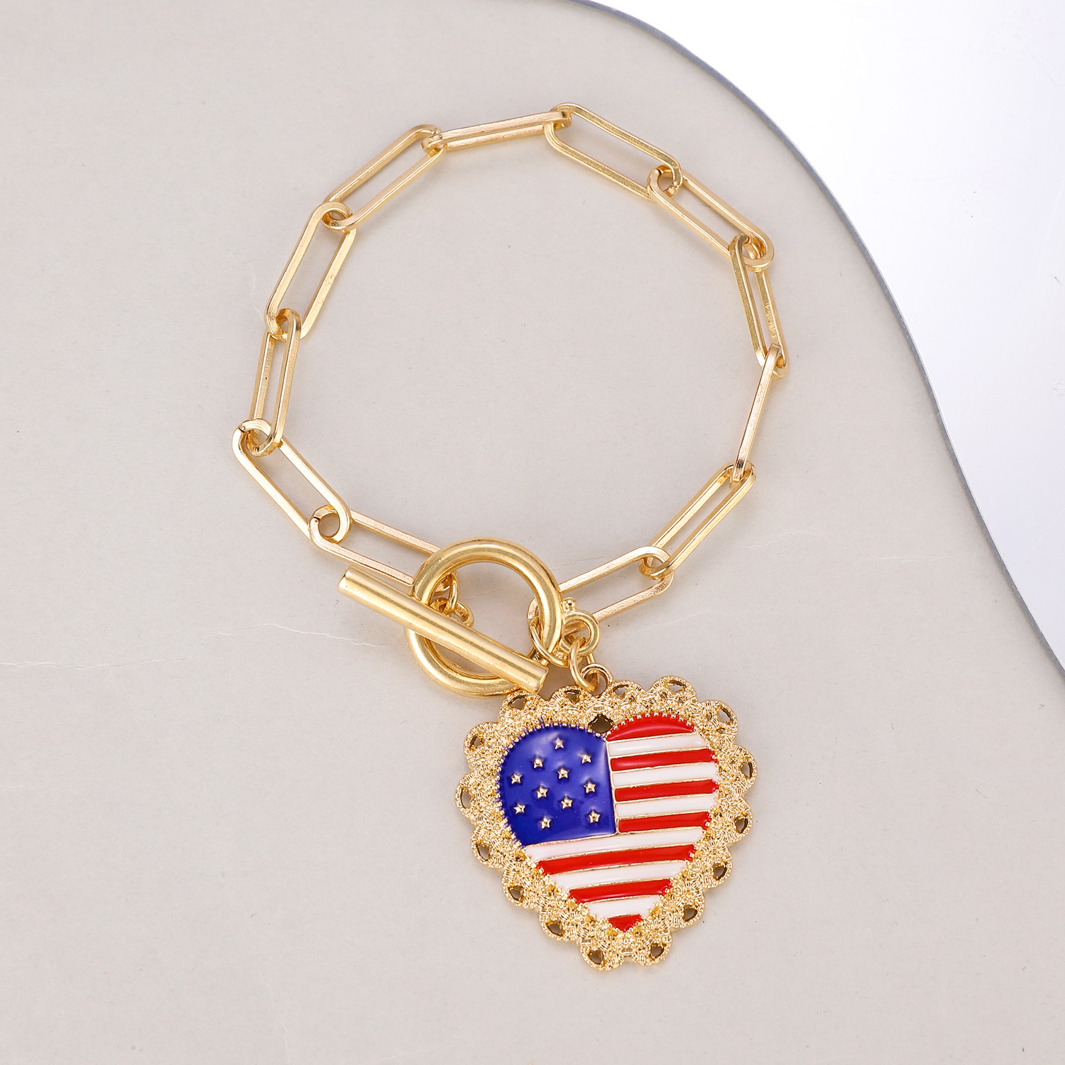 Picture of American Independence Day Bracelet suit Soft Pottery Beaded Letter Bow Love Personalized Fashion Multi-layer Bracelet for Women