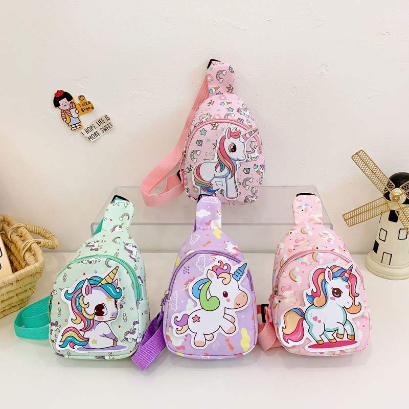 Children's Bags 2024 New Cartoon Cute Print Baby Chest Bag Fashionable Girls Lightweight Crossbody Bag Coin Purse