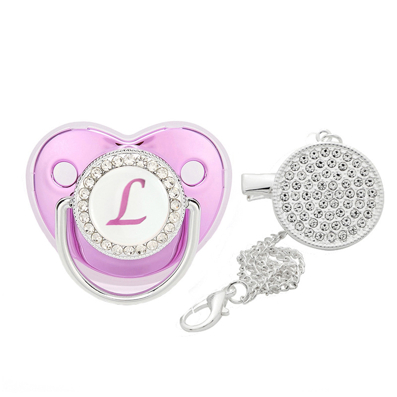 Picture of Cross-border hot new 26 letters purple drill baby play mouth silicone baby comfort play mouth with chain clip