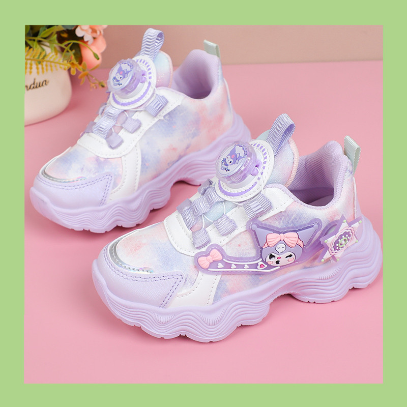 Bumblebee Sneakers Girls Mesh Breathable Running Shoes Girls Cartoon Kuromi Rotating Buckle Leather Dad Shoes