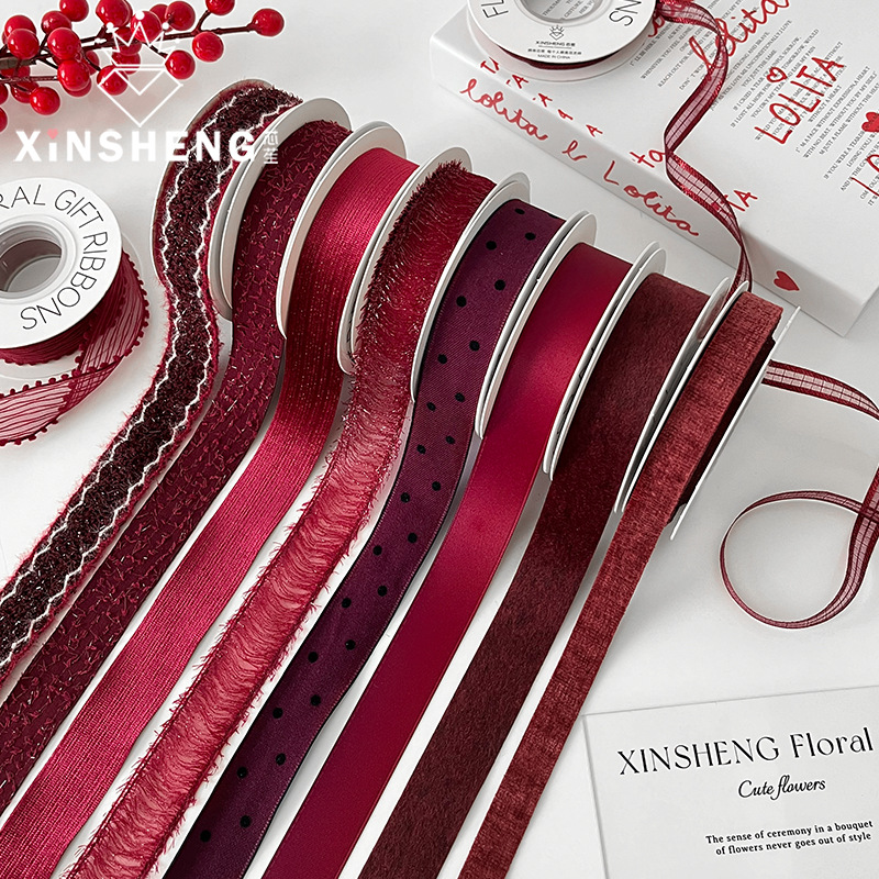 Core cross-border Ancora red velvet ribbon flower bouquet bow strap floral handmade diy packaging material