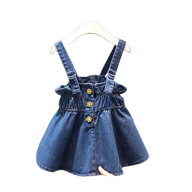 Picture of Instagram Style Girl's Flower Collar Big Shirt with Strap Dress Set Fashionable Korean Style Girl's Two-Piece Suit YY64