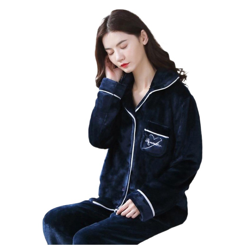 Pajamas Women's Autumn and Winter Coral Fleece Long-sleeved Fleece-lined Thickened Middle-aged Large Size Simple Women's Home Suit