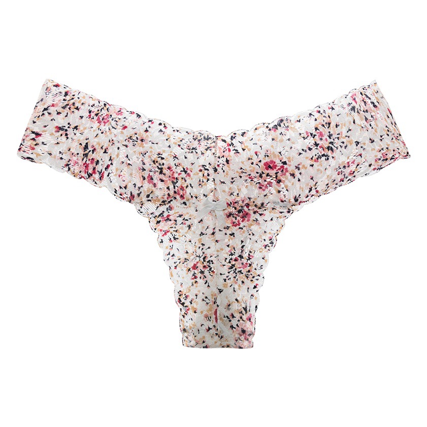 Popular sexy underwear women's lace printed thong women's sexy low waist temptation T pants light soft briefs