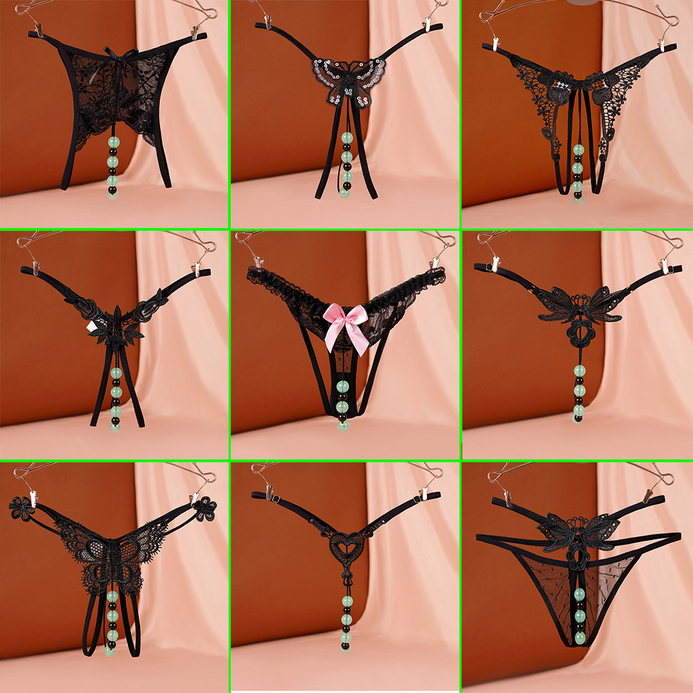 Sexy Underwear Underwear Women's Luminous Pearl Massage thong Open-end No-off Insertable European and American Nightclub Underwear