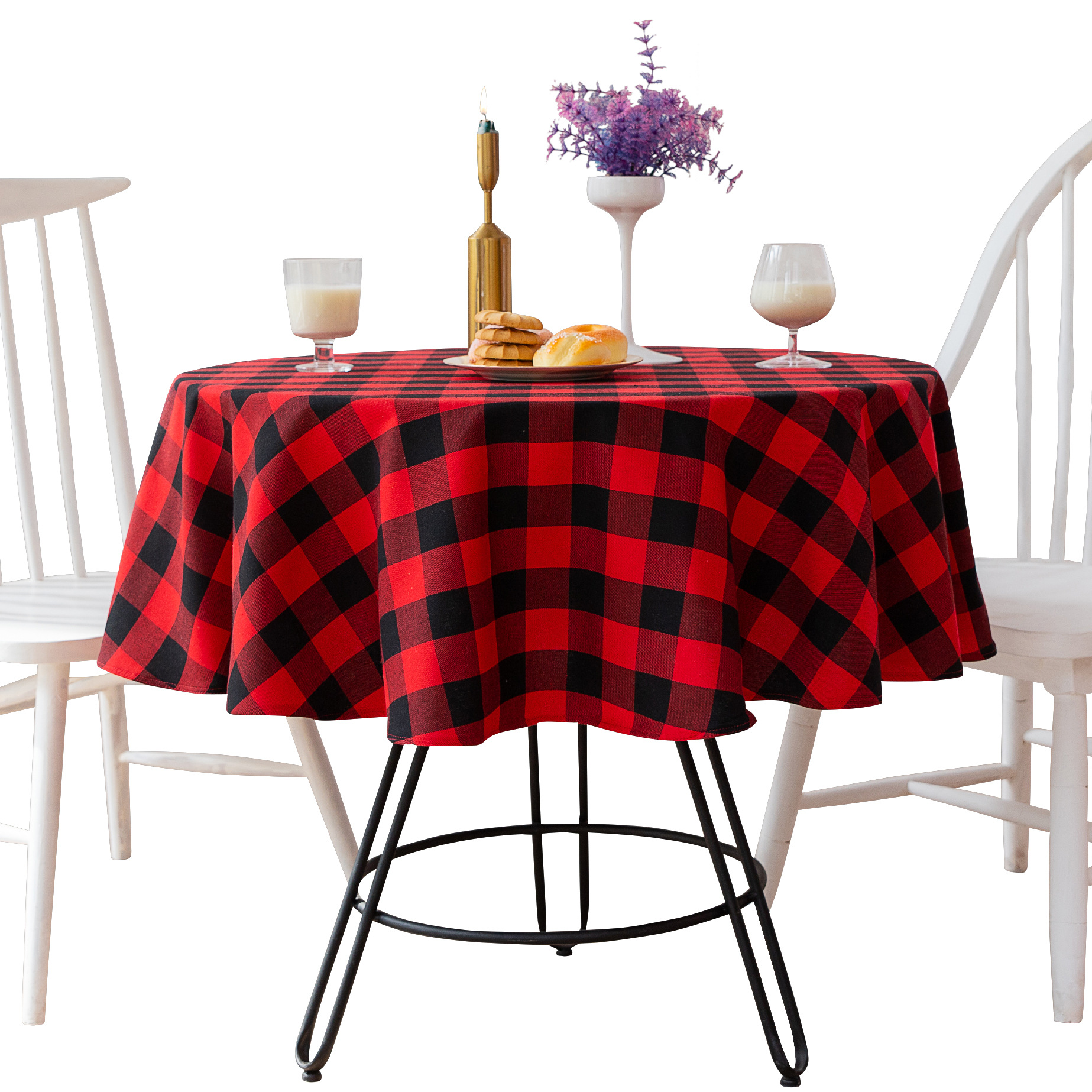 Tablecloth American red black plaid Amazon party decoration hotel restaurant party round table towel placemat spot wholesale