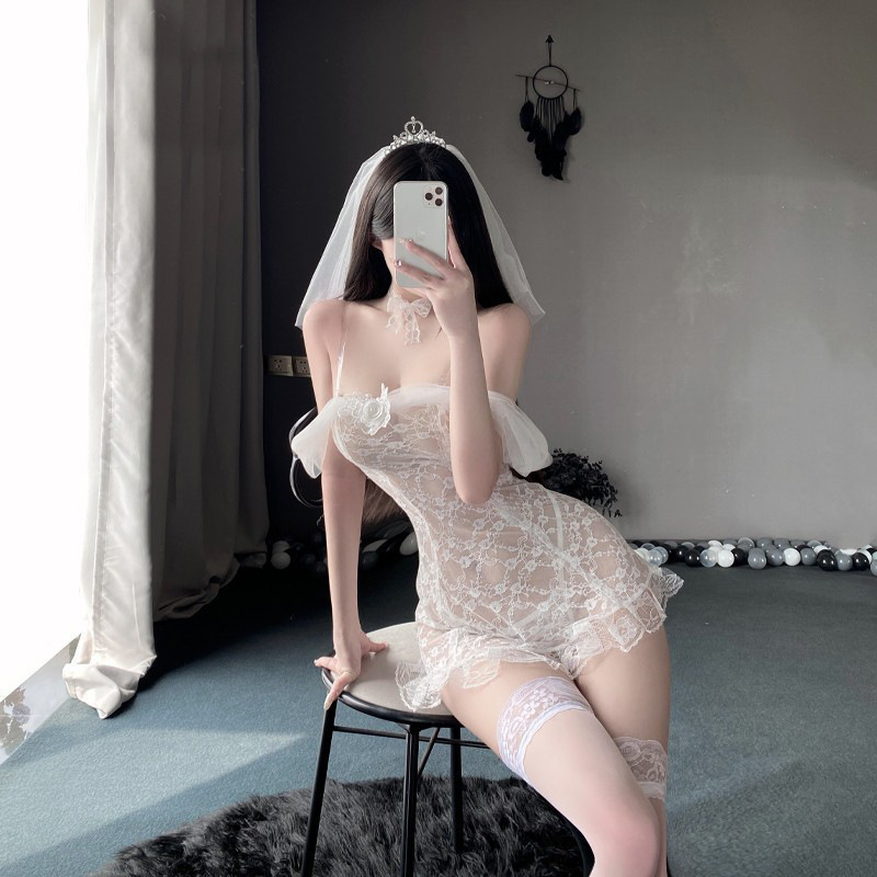 Take-off Pure Sling Bridal Dress Women's Pajamas Sexy Lace Underwear Thin Transparent Sexy Attraction Uniform