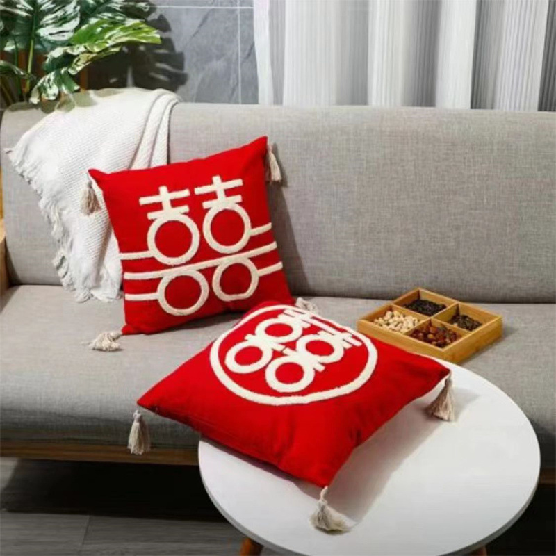 Picture of Wedding pillow a pair of festive red pressing bed pillow living room sofa wedding wedding pillow wedding wedding room decoration