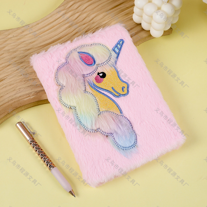 Picture of Cross-border Unicorn Plush Notebook Student Girly Diary Embroidery Handbook School Rewards Stationery Supplies