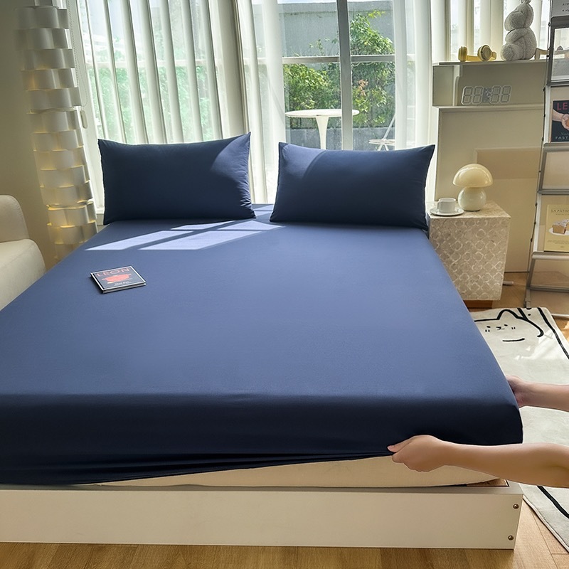 Picture of Thickened Fitted Sheet Single Piece, Class A, All Solid Color, Washed Cotton, 60S, Maternal and Infant Grade, Fitted Sheet Cover, Imitation Pure Cotton, Summer
