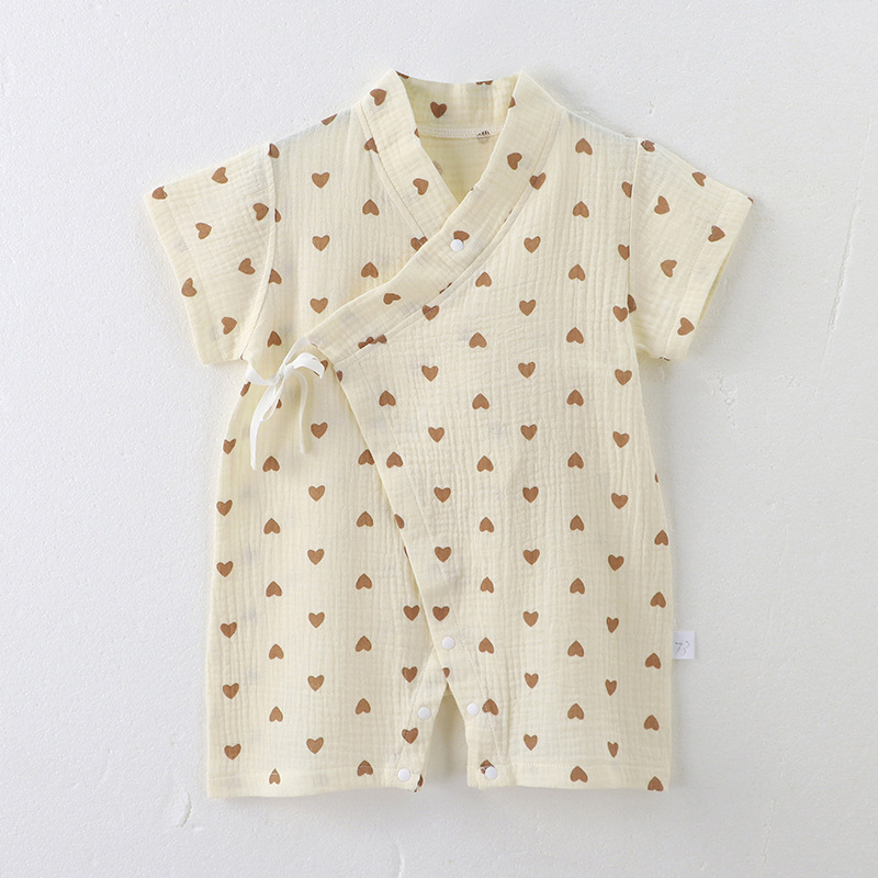 Picture of 2025 New Summer Cotton Yarn Climbing Suit for Baby Class A Pure Cotton Monk Suit Short-sleeved Newborn Baby Clothes