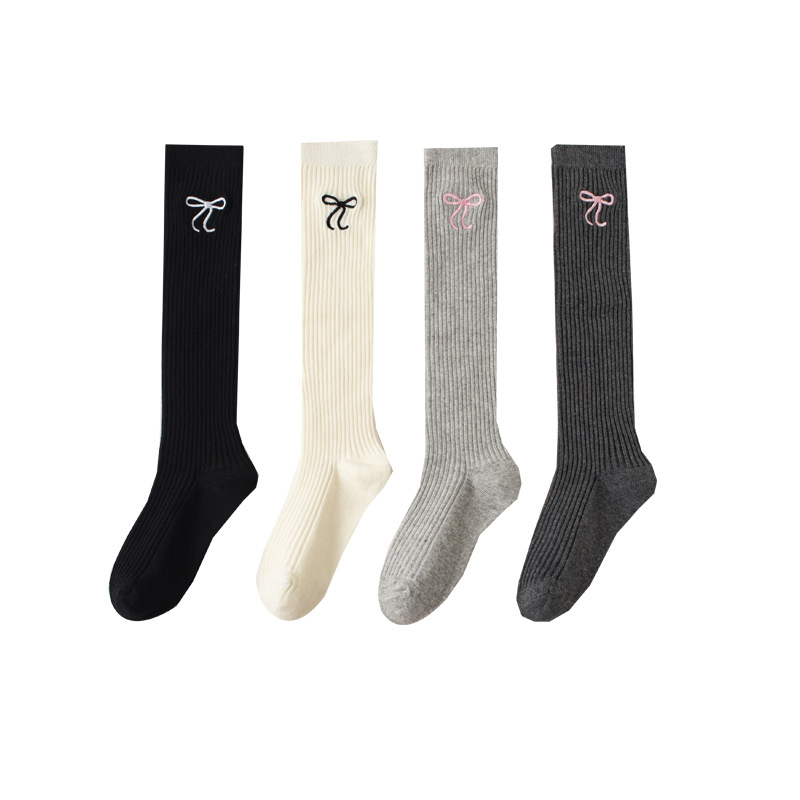 Picture of Children's socks autumn and winter new girls bow embroidery stockings academic style calf socks children's high cotton socks