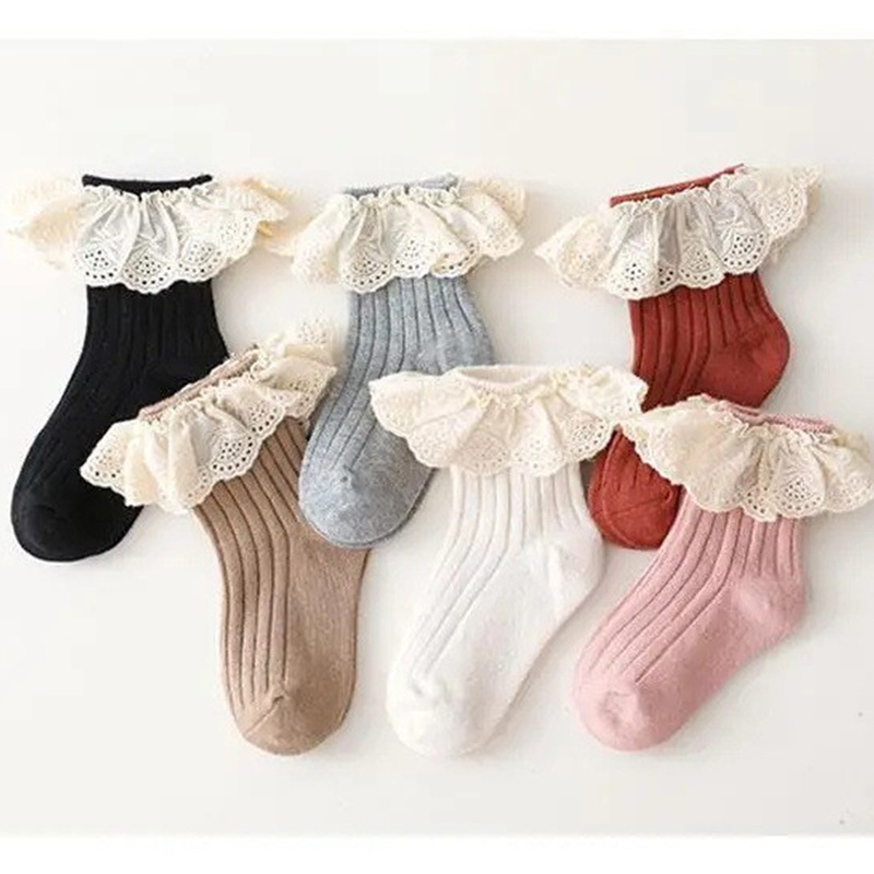 Picture of Baby Children's Socks Spring and Autumn Cotton Anti-slip Mid-tube Socks Autumn and Winter Princess Lace Mid-tube Socks