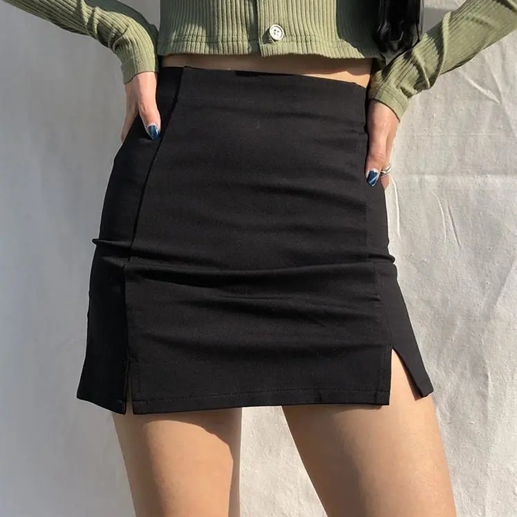 Black Split Casual 2023 New Autumn High Waist Hip A- line Short Skirt Slimming Skirt Pants