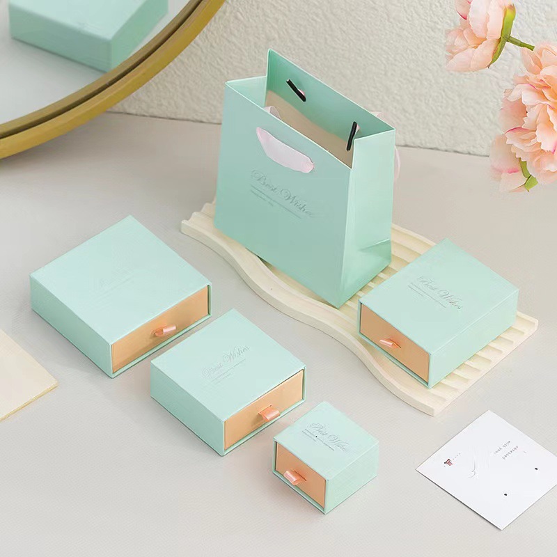 Blue Pink Drawer Box Necklace Earrings Ring Bracelet Jewelry Box Light Luxury Fresh Ins Style Gift Box Wholesale