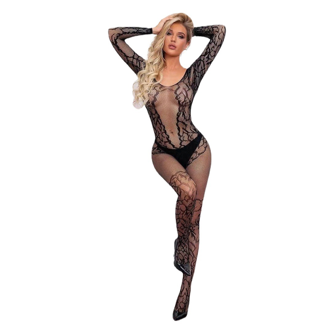 Cross-Border Hot-Selling Erotic Lingerie Uniform, Seductive and Passionate Tight-Fitting Bodysuit with Open Crotch Stockings for Bed Teasing
