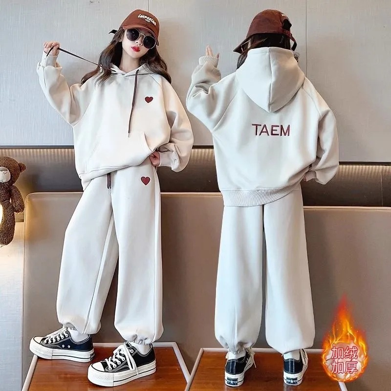 Chinese cotton composite Beibei velvet girls suit 2025 new autumn girls fleece-lined two-piece children's fashion