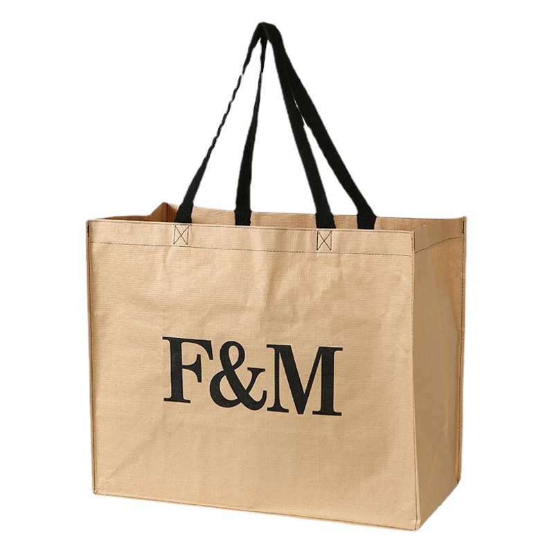 Longitudinal Kraft paper tote bag composite coated non-woven bag large capacity clothing shoes shopping bag wholesale