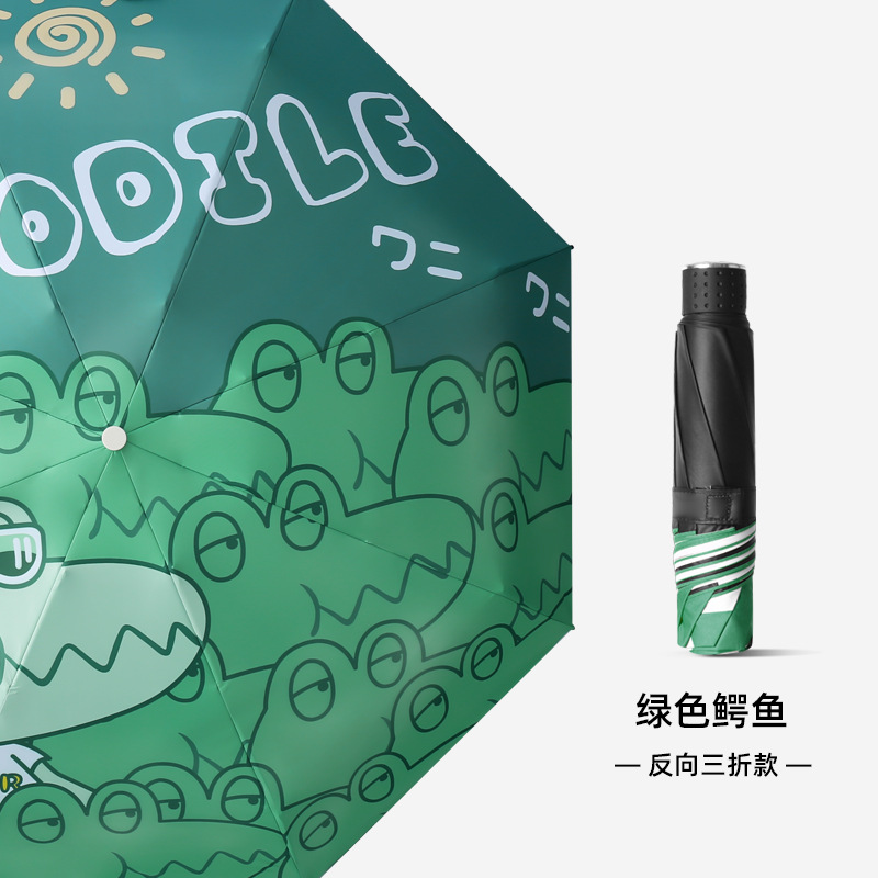 Picture of Digital Printing Sunny Umbrella New Cartoon Sunny and Rainy Umbrella Sunscreen UV Protection Black Rubber Three-fold Sunshade Umbrella