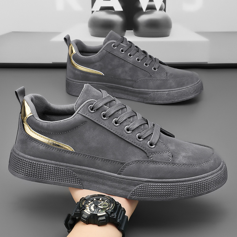 Men's shoes spring 2024 New breathable sneakers men's Korean-style fashionable all-match casual leather shoes thick-soled wear-resistant fashionable shoes