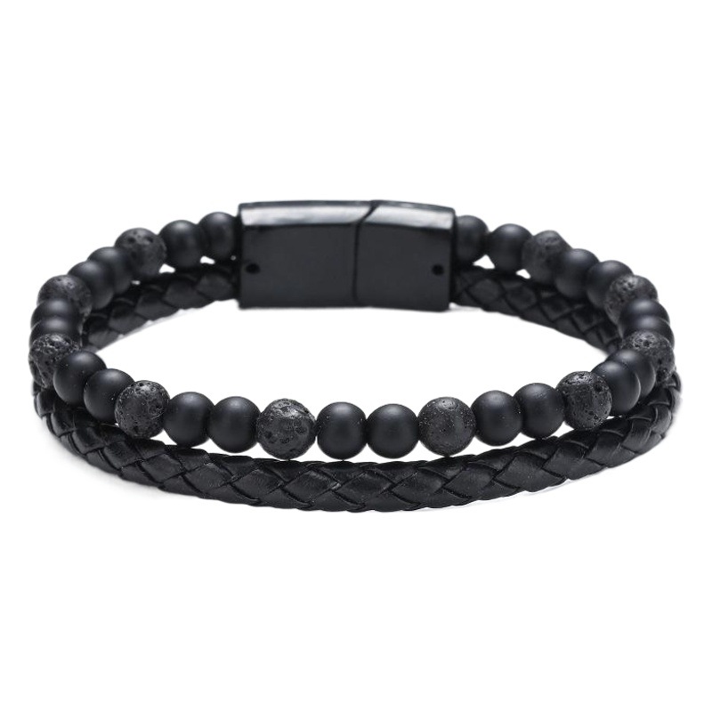 2019 cross-border new hot sale natural agate stone leather bracelet stone beads leather woven multi-layer leather bracelet