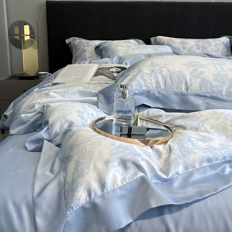 Summer Ice Silk Four-piece Set Summer Light Luxury Summer Washing Quilt Cover Bed Sheet Student Dormitory Three-piece Bedding