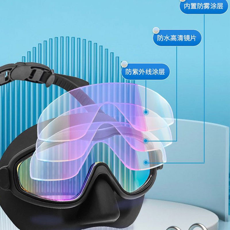 Picture of High-end Electroplated Colorful Anti-choking Swimming Goggles HD Waterproof Anti-fog Swimming Goggles Nose Protection Eye Protection Myopia Swimming Glasses
