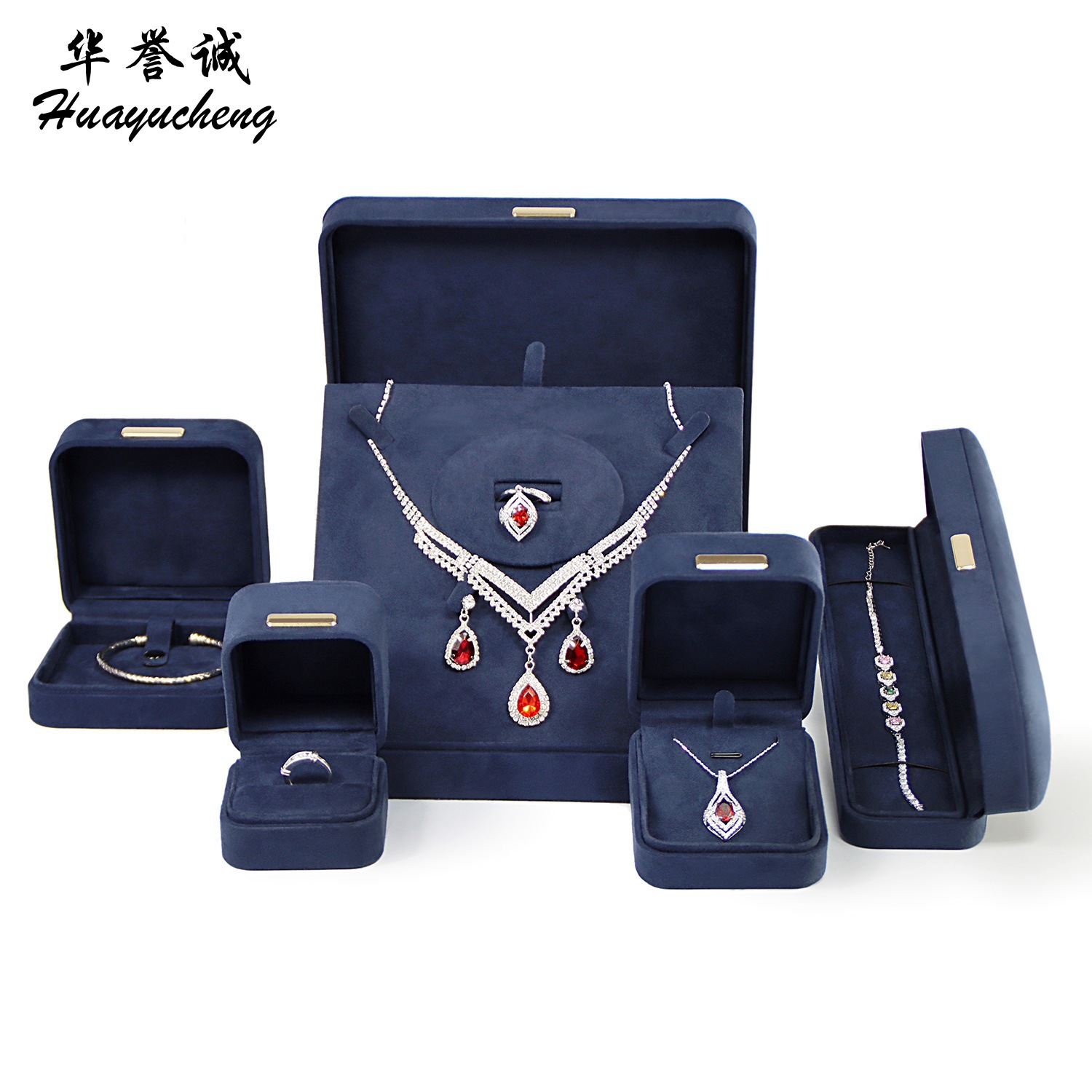 High-grade flannel pendant jewelry box rounded vault hidden blue ring bracelet set box jewelry packaging box