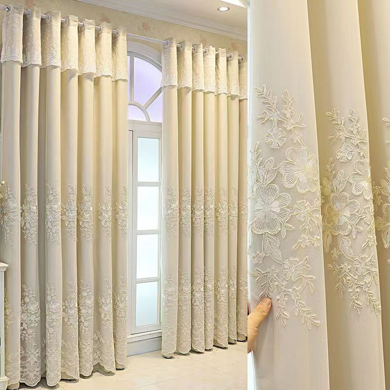 Simple Modern Pastoral Embroidered Window Screen Curtain Finished Living Room Bedroom Balcony Embroidered Screen Curtain Floating Window Floor