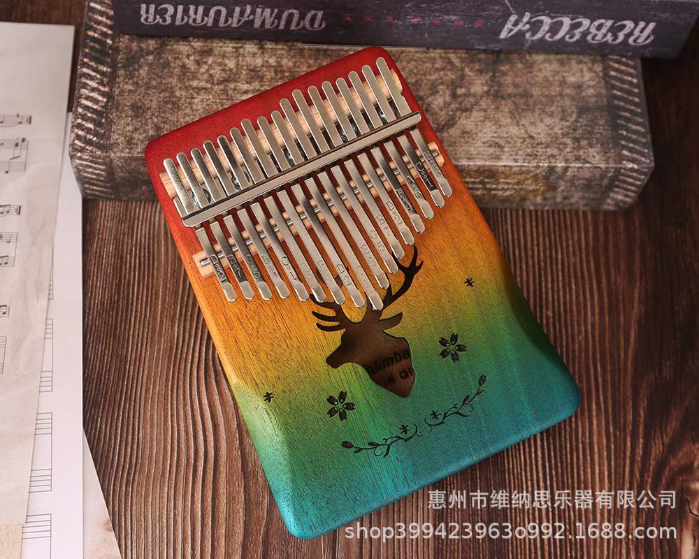 Picture of Thumb Piano 17-Tone Kalimba Kalimba 21-Tone Kalimba Finger Piano Instrument Solid Wood Rainbow Model