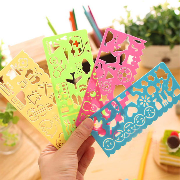 Japanese and Korean stationery fun ruler painting ruler template ruler pattern educational creative kaleidoscope 4 pieces