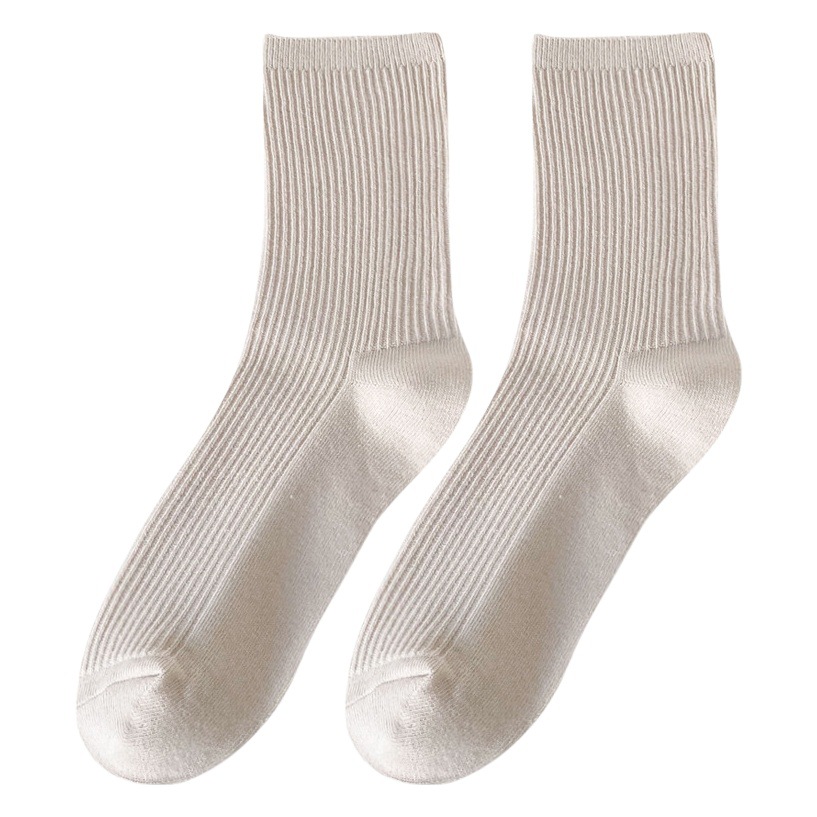 Autumn and Winter New Socks Women's Ins Trendy Japanese Style Vintage brown Style Vertical Strip Middle Socks Cotton Double Needle Stacked Socks