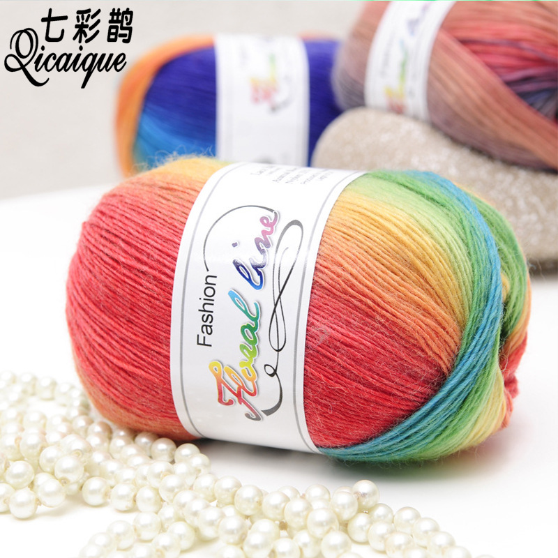 Factory wholesale rainbow color wool long segment dyed clothing coat wool yarn upgrade color gradient wool