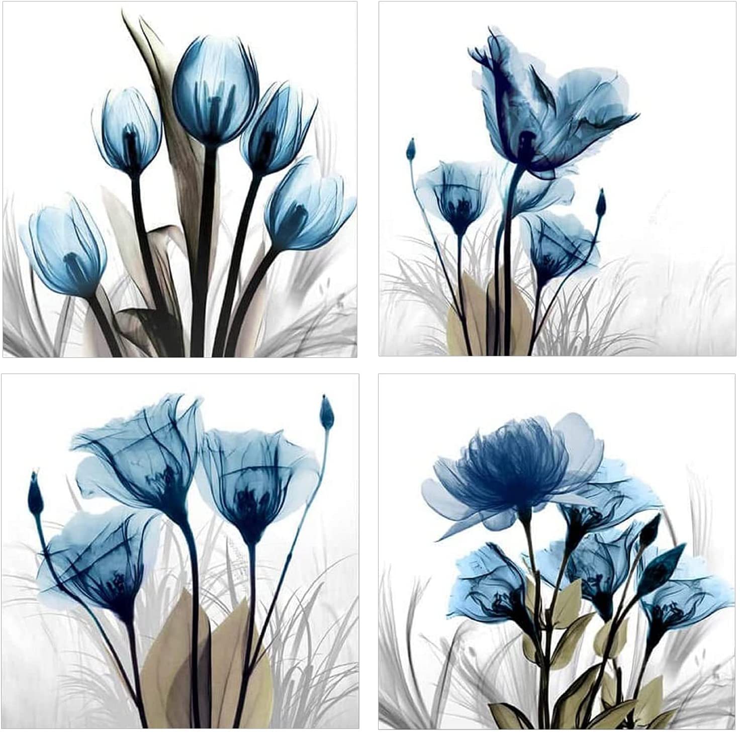 DIY Full Diamond Painting 4-Piece Set Watercolor Flowers Living Room Soft Decoration Hanging Painting Amazon Living Room Decorative Painting