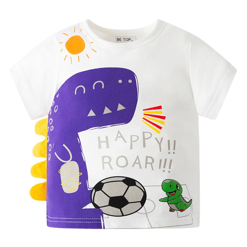Summer New Kidsren's Cartoon Dinosaur Short-Sleeved T-Shirt Ins Cotton Knitwear Boys' Tops Manufacturer Kidsren's Clothing Wholesale