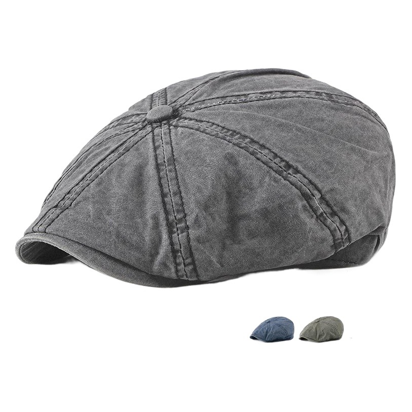 Spring Autumn and Winter Washed Cotton Old Octagonal Cap for Men and Women British Style Solid Color Cap Simple Retro Beret