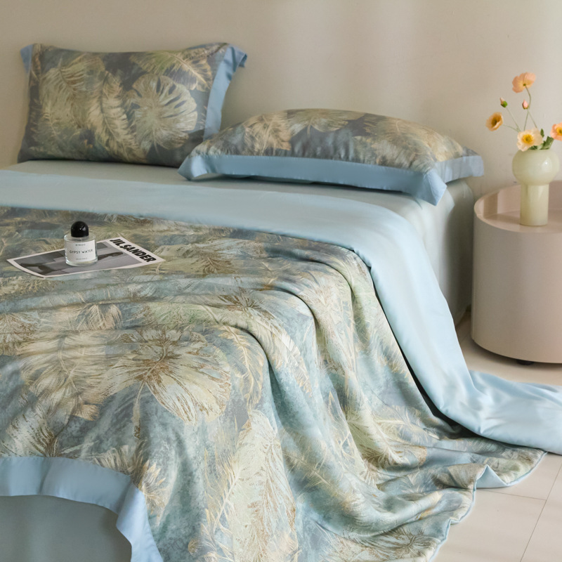 Picture of Super Cool Lenzing Tencel Summer Cool Quilt Four-Piece Set A-Type Pink Floral Ice Silk Air-Conditioned Quilt Thin Quilt Machine Washable 4